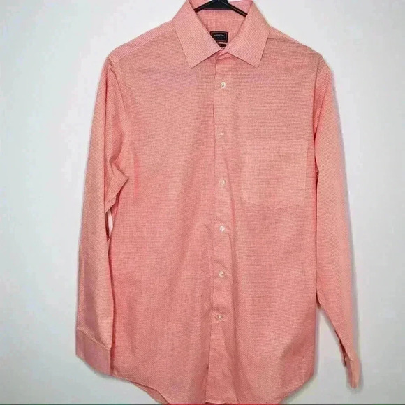 ARROW BUTTON DOWN PEACH GINGHAM LONG SLEEVE DRESS SHIRT MENS NECK SIZE 15 $34 - Picture 3 of 6